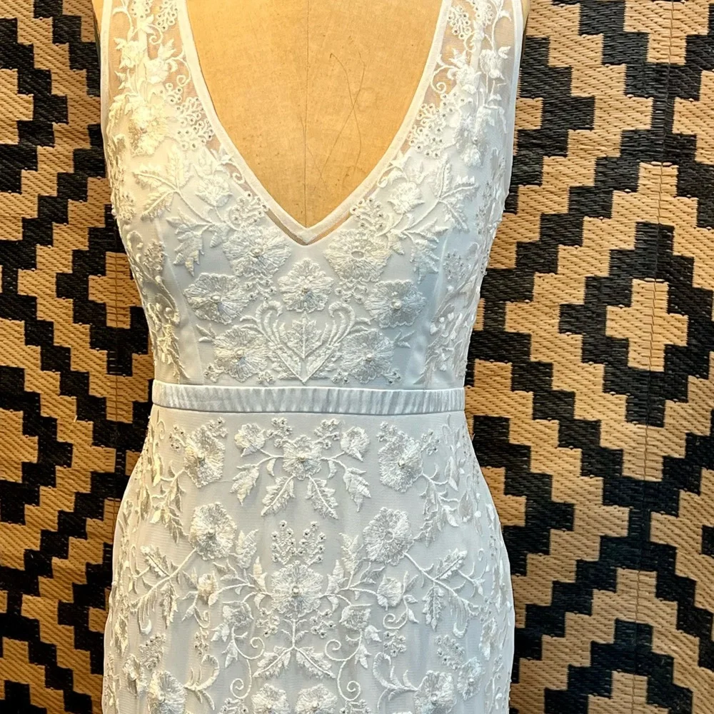 Lace open back train wedding dress bridal‎ gown sleeveless beaded embroidered - Picture 9 of 17